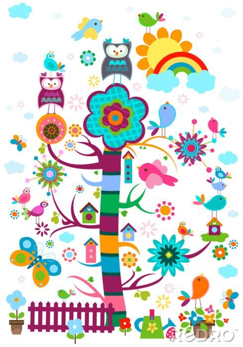 Poster  Un jardin arc-en-ciel plein de motifs gais et colorés