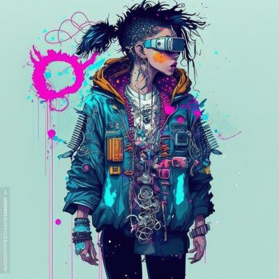 Poster  Un jeune garçon cyberpunk