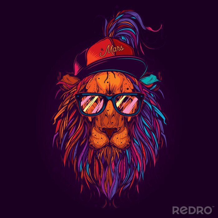 Poster  Un lion avec des lunettes et une casquette