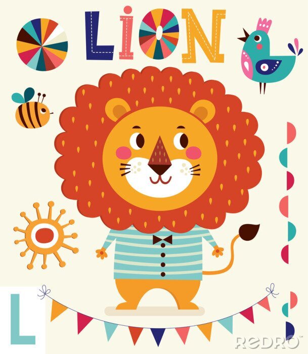 Poster  Un lion de bande dessinée dans un T-shirt rayé