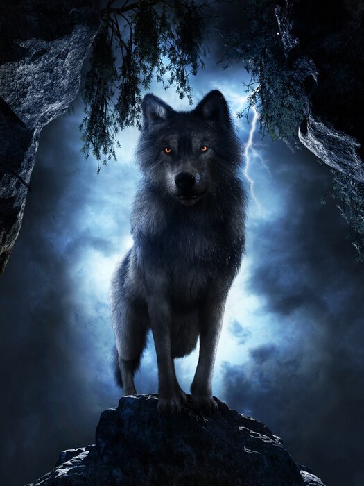 Poster  Un loup dans une lueur brillante