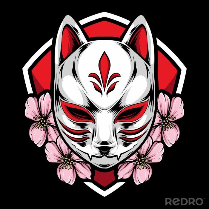 Poster  Un masque de renard avec des fleurs