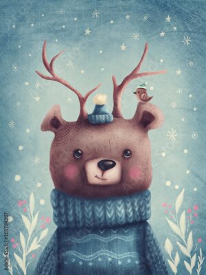 Poster  Un ours en peluche de conte de fées dans un pull