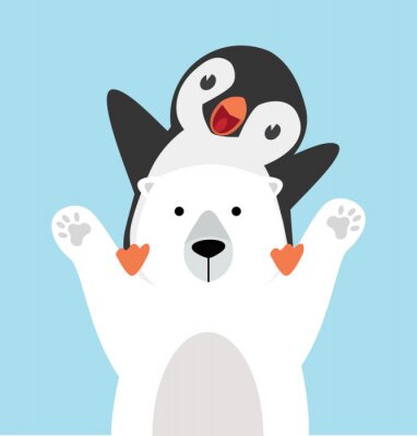 Poster  Un ours polaire portant un pingouin sur ses épaules