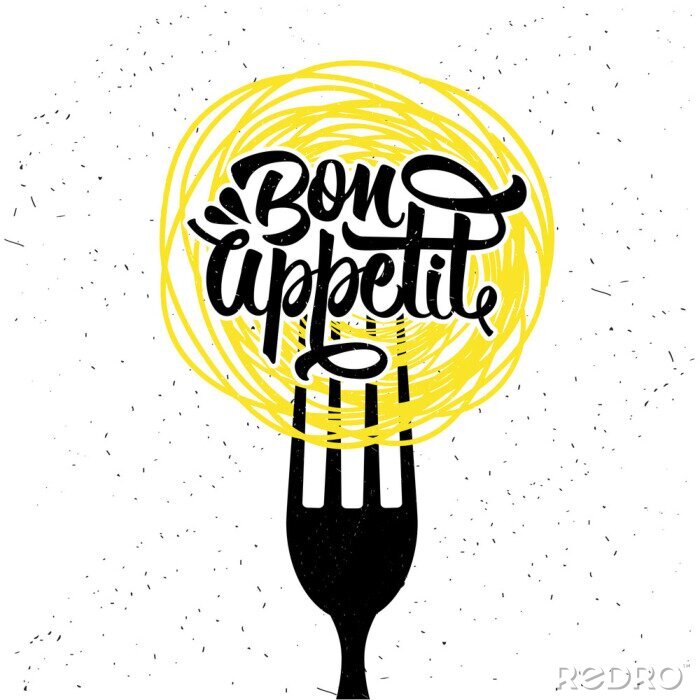 Poster  Un panneau et une fourchette avec des pâtes