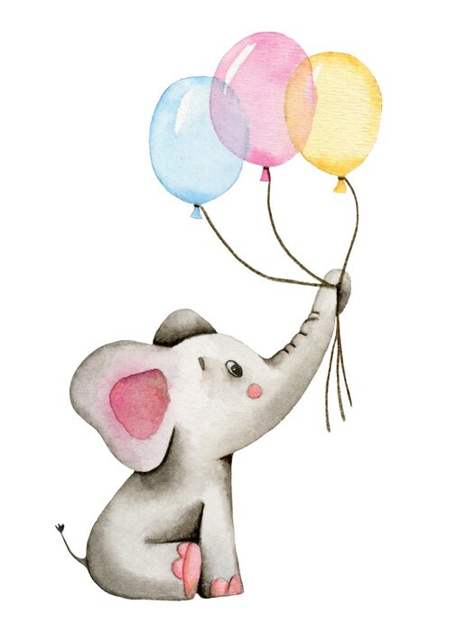 Poster  Un petit éléphant tenant des ballons