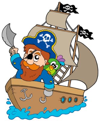 Un pirate dans un manteau bleu sur un bateau
