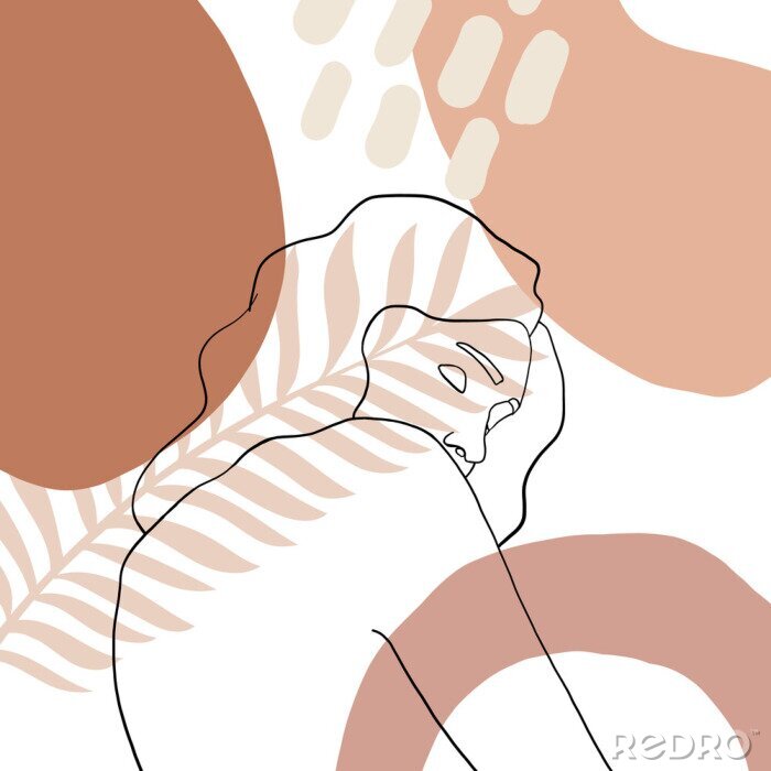 Poster  Un portrait minimaliste d'une femme avec des éléments abstraits
