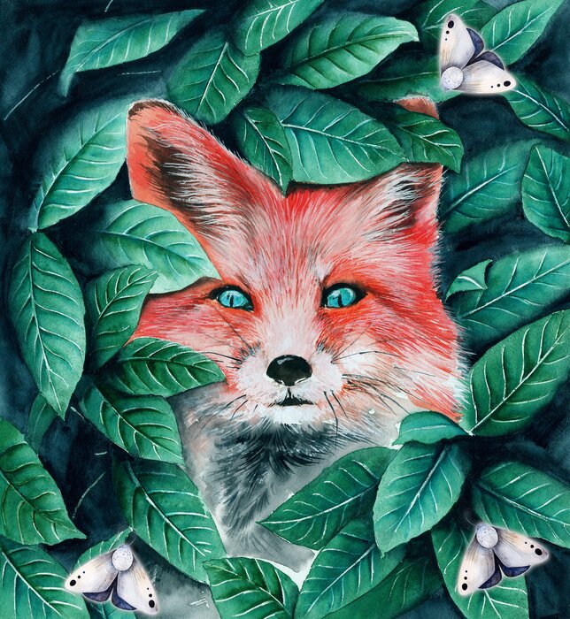 Poster  Un renard caché parmi les feuilles