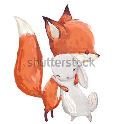 Poster  Un renard et un lapin dans une étreinte amicale
