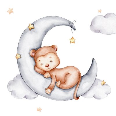 Un singe charmant dormant sur la lune