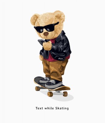 Un skateboard et un ours en peluche
