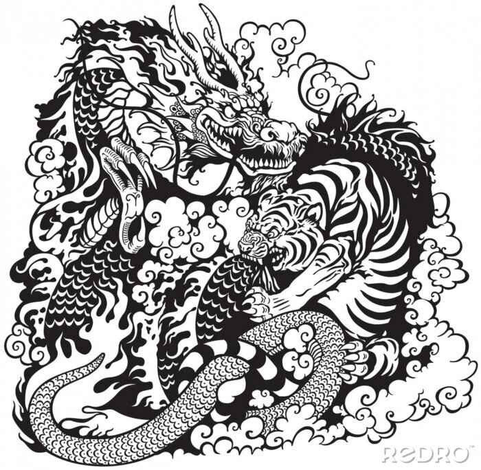 Poster  Un tigre combattant un dragon