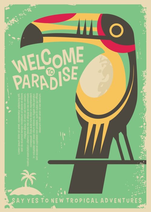 Poster  Un toucan coloré vous souhaite la bienvenue au paradis