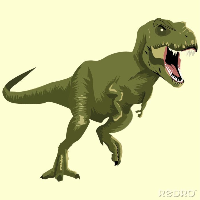 Poster  Un tyrannosaure vert menaçant en fuite