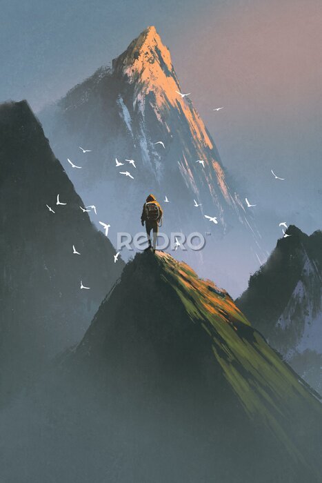 Poster  Un voyageur au sommet d'une montagne