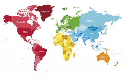 Poster  Une carte du monde divisée en continents colorés