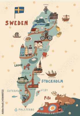Poster  Une carte illustrée de la Suède