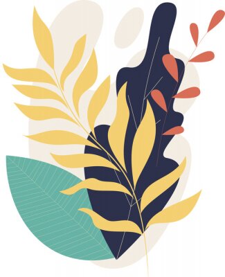 Poster  Une composition de feuilles colorées avec un accent noir