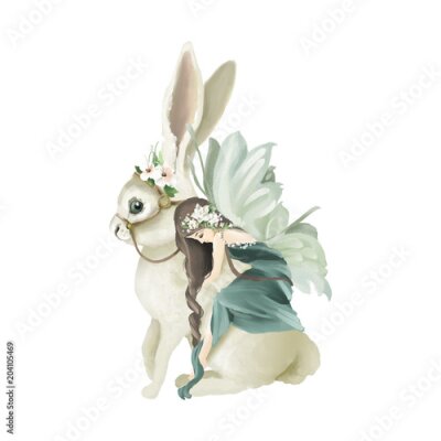 Poster  Une fée assise sur un lapin