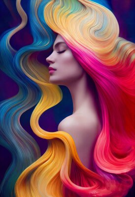 Poster  Une femme aux cheveux arc-en-ciel