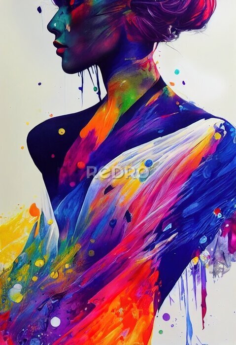 Poster  Une femme en robe arc-en-ciel