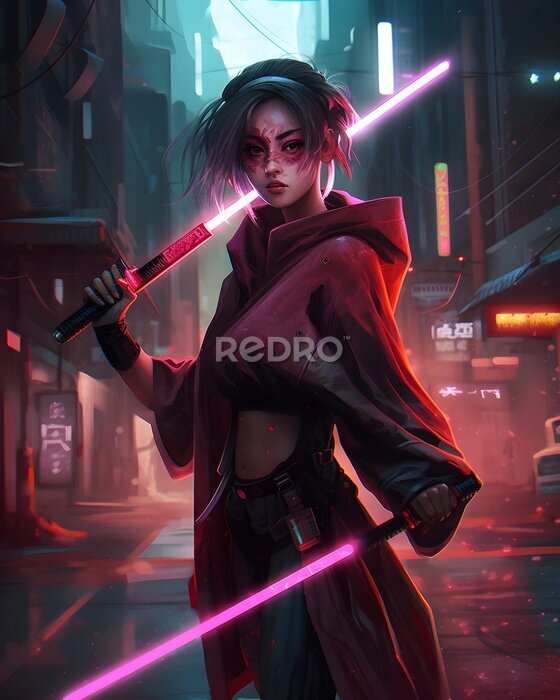 Poster  Une fille avec deux sabres laser
