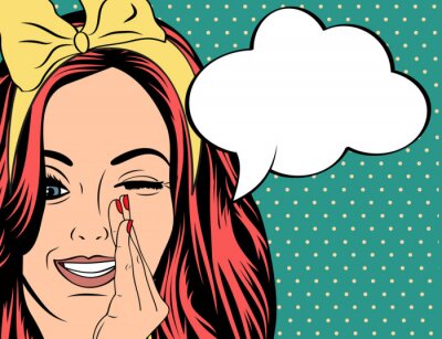 Poster  Une fille de bande dessinée avec une bulle de dialogue révélant un secret