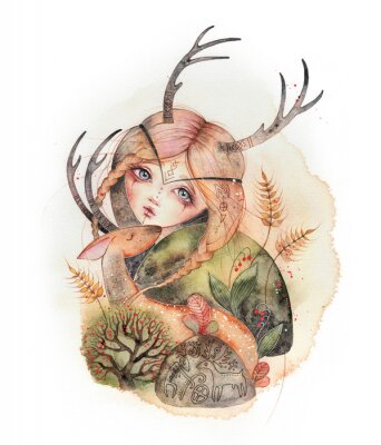Poster  Une fille et un renne fantasy