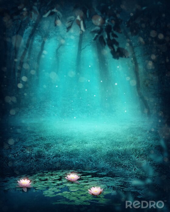 Poster  Une forêt magique avec des fleurs