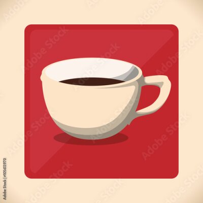 Poster  Une image d'une tasse de café sur un fond rouge intense