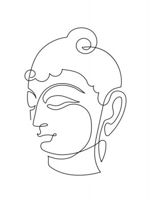 Poster  Une ligne noire formant le visage d'un bouddha