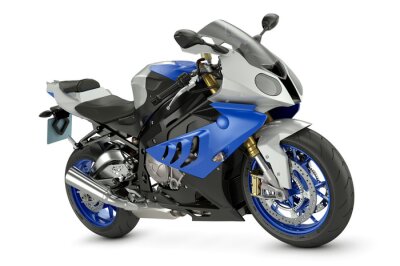 Poster  Une moto avec des éléments bleus sur fond blanc