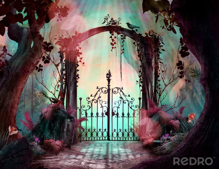 Poster  Une porte menant à un jardin de conte de fées