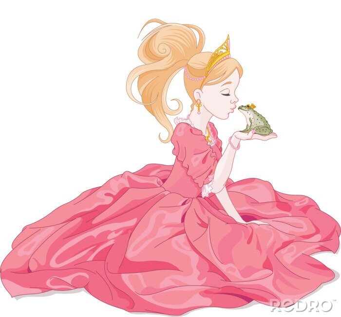 Poster  Une princesse dans une couronne d'or embrassant une grenouille