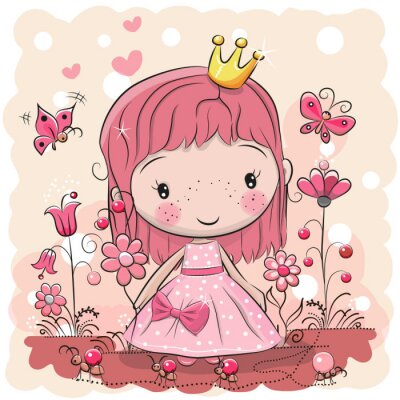 Poster  Une princesse rose avec une petite couronne dorée