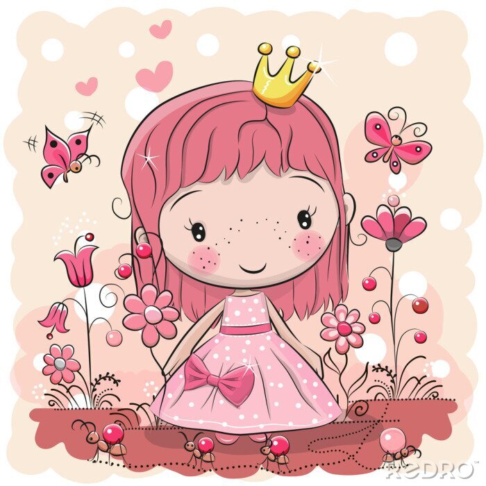 Poster  Une princesse rose avec une petite couronne dorée