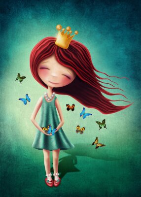 Poster  Une princesse tenant deux papillons