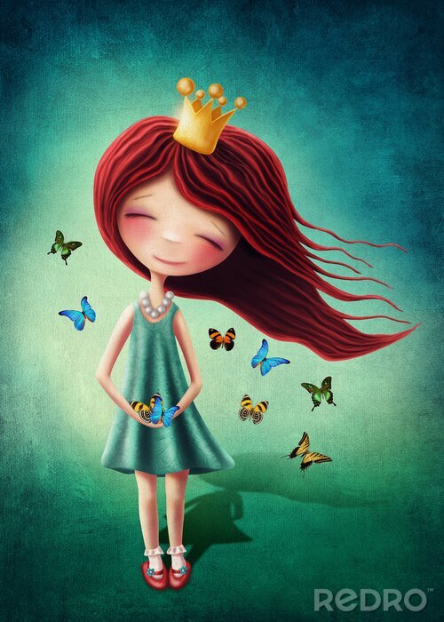 Poster  Une princesse tenant deux papillons