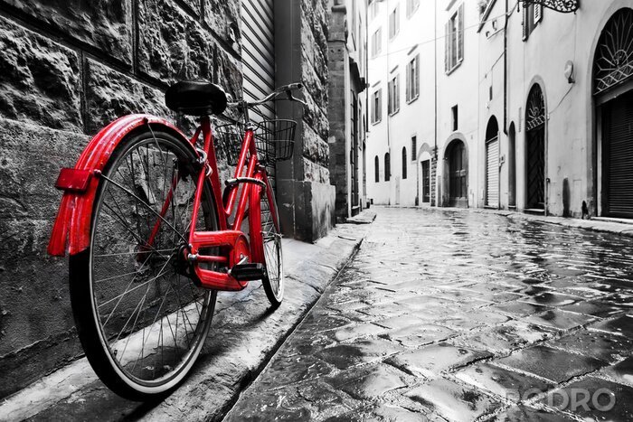 Poster  Une rue de la ville et un vélo rouge