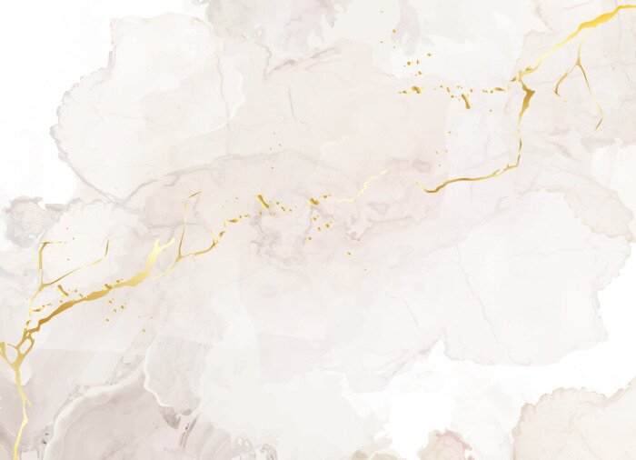 Poster  Une tache beige coupée d'un ruban doré