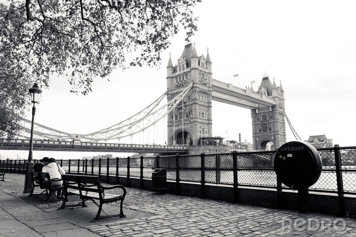 Poster  Une vue en noir et blanc de Tower Bridge