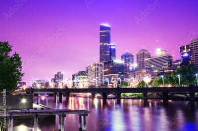 Poster  Urban Night City Skyline. Melbourne. Australie