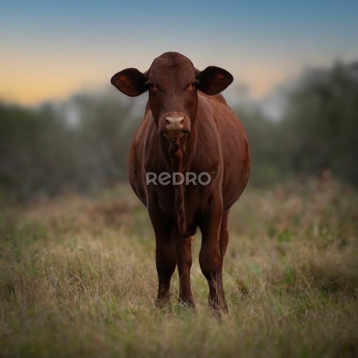 Poster  Vache marron dans un champ