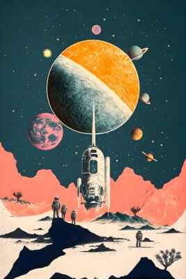 Poster  Vaisseau spatial et planètes