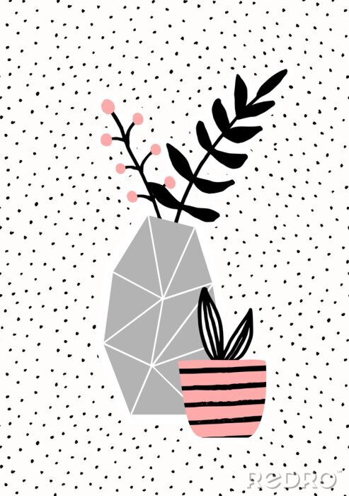 Poster  Vase en béton et pot rose
