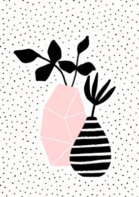 Vase rose et rayé avec branches