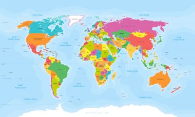 Vecteur carte du monde. Étiquettes anglaises / américaines
