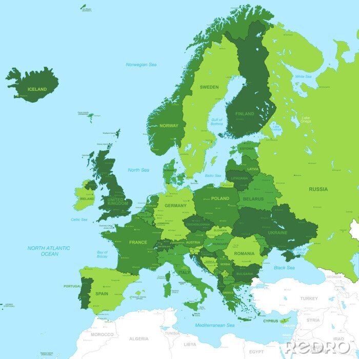 Poster  Vecteur haut détail vert Europe carte