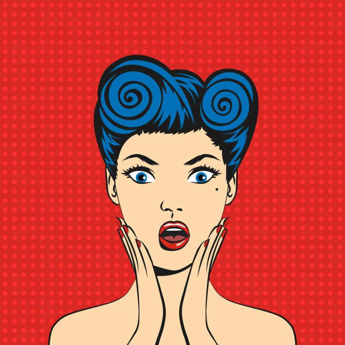 Poster  Vecteur, pop art, surpris, femme, figure, ouvert, bouche